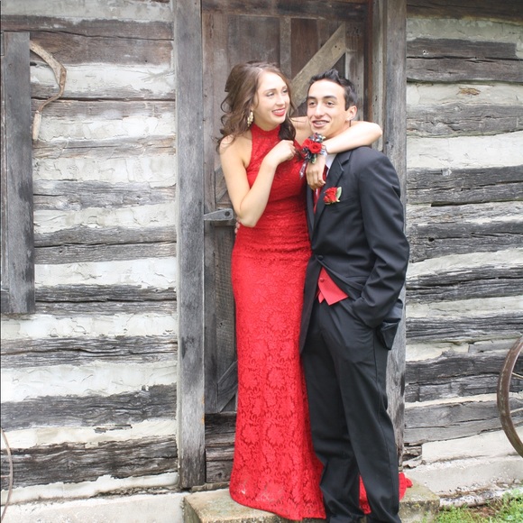 mac duggal red prom dress